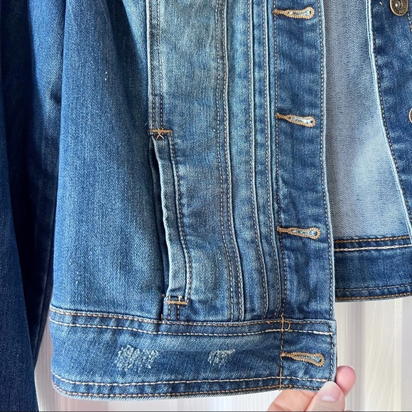 Dark Denim Jacket with Distressed Details Size Large - Picture 5 of 10